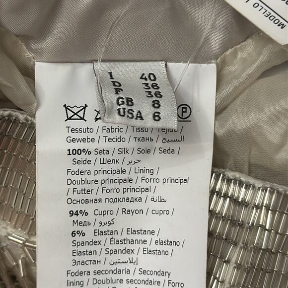 MOSCHINO Beaded Fringe Silk Pencil Skirt In Silver size 6 Rare NWT Retails $5945 - Picture 5 of 13